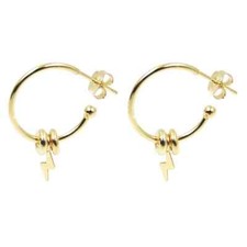 Orecchini Cerchi in Argento 925 Placcato Oro con Fulmine Pendente