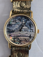 Orologio Da Polso Vintage Automatico Corda Dorato E Bracciale In Cuio E Metallo