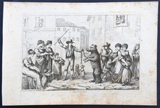 Bartolomeo Pinelli ballo orso costumi di Roma  1809 acquaforte stampa antica