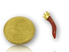 Ciondolo con corno corallo per uomo e donna in argento 925 pietra preziosa placcata oro
