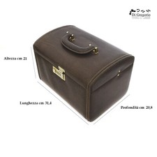 Beauty case bauletto pelle rigido portagioie specchio foderato da viaggio