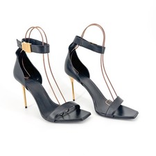 Balmain Uma sandali neri in pelle con cinturino fibbia oro scarpe con tacco taglia 42 US 12