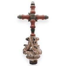 ANTICA GRANDE CROCE BAROCCA PROCESSIONALE LIGNEA POLICROMA XVII sec