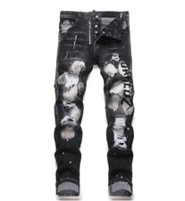Jeans Uomo Nero Denim Gamba