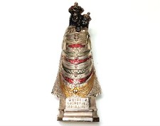 Antica Statua 16cm Statuetta Votiva Metallo Gesso Madonna Nera di Loreto Argento