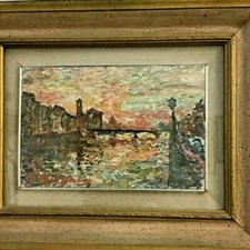 PITTORE GUIDO BORGIANNI(1915/2011) FIRENZE LUNGARNO PONTE OLIO SU TELA 30x20