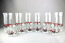 Servizio 12 Bicchieri in Vetro Trasparente con Decorazione Colore Rosso Vintage