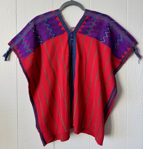 Poncho huipil vintage rosso - vintage,