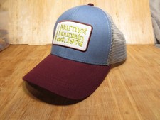 Marmot Mountain est. Cappello camionista 1974 snapback blu marrone rete posteriore