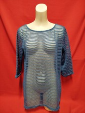Maglia traforata YAMAMAY taglia unica manica 3/4 colore blu spacco a lato