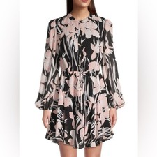 Abito floreale Milly Reina pappagallo tulipano nero rosa maniche trasparenti foderato taglia 8