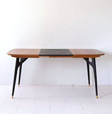 MidCentury Tavolo con allunga e dettagli neri, design scandinavo vintage, 60s