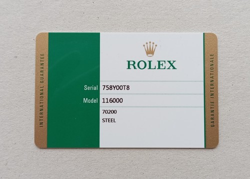 Rolex guarantee warranty card - rolex,