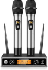 Microfono Radio Wireless UHF Professionale Dinamico Doppio Microfono Senza Fili,