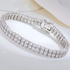 Lab Created 10CT Round Cut Diamond 2-Row Tennis Bracelet 14K White Gold FN