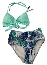 SHEIN bikini costume 2 pezzi reggiseno triangolo slip fiori ragazza donna tg XL