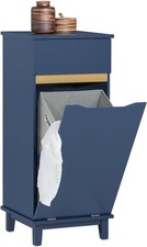 Mobile portabiancheria slim con cesto e cassetto incorporati, blu navy