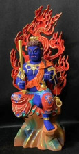 Statue Acala intaglio legno Inami giapponese vintage Fudo Myoo buddismo H7,1 pollici FS