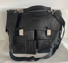 Elegante accessoriata  organizzata  pelle nera  cartella borsa tracolla PIQUADRO