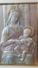 Quadro Lamina Argento 800 Madonna Con Bambino Vintage