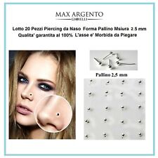 20 ORECCHINI NASO PIERCING PALLINO 2.5 MM  IN ARGENTO 925 ‰ 