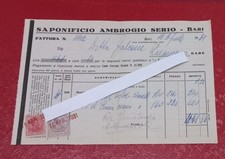FATTURA SAPONIFICIO AMBROGIO SERIO in BARI 18/4/1931 MARCA BOLLO cent. 20 30