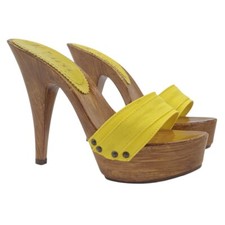 Zoccoli con Doppia Fascia Gialla in Tessuto e Tacco 13 - K9201 GIALLO