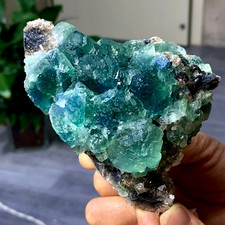 458G raro esemplare trasparente blu-verde cubo fluorite cristallo minerale/Cina