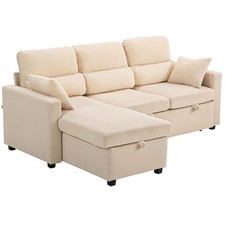 HOMCOM Divano Letto Angolare con Contenitore e 2 Cuscini in Velluto Coste Beige
