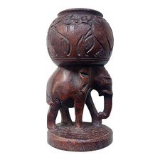 *HH* Scultura Statua Africana Elefante Vaso Indigena Angola Tribale Etnica Legno