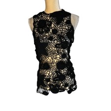 NEWPORT NEWS Vintage Y2K Nero Uncinetto Rosa Stella Top Senza Maniche Medium