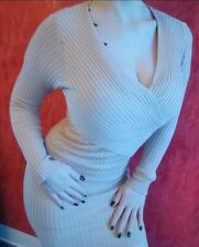 Abito tubino xs con scollo a v aderente sexy slim fit color carne neutro nude 