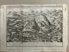 Veduta di Montecassino, incisione originale XVIII secolo. Thomas Salmon