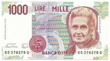 1000 LIRE MARIA MONTESSORI TRIPLA C SERIALE CC 376276 C 10/03/1993 SPL+