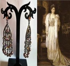 ORECCHINI VINTAGE RUSSO<ROMANOV> '20s TOPAZI,CITRINI LEGA ARGENTO-ORO:BELLISSIMI