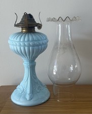 Casa Pupo Vintage Turquoise Blue Opaline Glass Art Nouveau Oil Lamp With Flute
