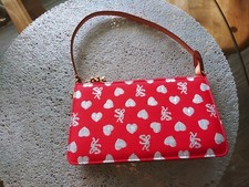 Secret Pon Pon Cuori Rossi Borsa a Mano in Tessuto e Pelle Italia Clutch Borsa Cocktail