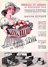 PUBBLICITA 1937 S.A.F.F.A. MILANO CASSE CASSETTE SCATOLE FRUTTA CESTI PAGLIA 