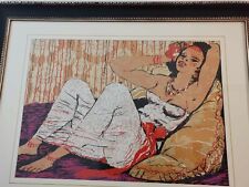 SALVATORE FIUME 70X50 ODALISCA SERIGRAFIA SU BROCCATO COPIA UNICA A COLORI