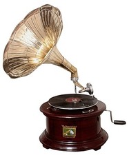 Replica Gramophone Player 78 rpm Round phonograph Brass Horn HMV Vintage mech