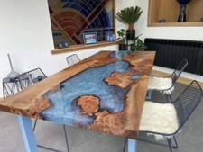 Tavolo da pranzo fiume epossidico, tavolo in legno epossidico bordo vivo, arredo ufficio moderno