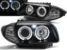 Coppia Fanali Fari BMW Serie 1 E87/E81/E82/E88 Di 2004 A 2011 Angel Eyes Nero