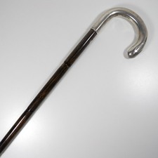 BASTONE DA PASSEGGIO D'EPOCA IN LEGNO MANICO IN ARGENTO 800 VINTAGE ANNI 70