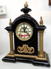 5B012- Brocot scappamento, orologio da tavolo USA firmato in marmo + ferramenta bronzo-12KG