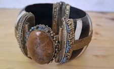 Bracciale Etnico Osso Legno Pietra Ottone Vintage 