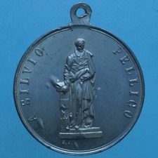 SALUZZO MEDAGLIA 1889 100° ANNIVERSARIO NASCITA DI SILVIO PELLICO METALLO BIANCO