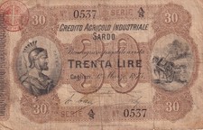 CREDITO AGRICOLO INDUSTRIALE SARDO 30 LIRE 1874