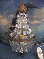 Vintage Piccola Applique Stile Impero Metallo Gocce Vetro (Leggere Descrizione)