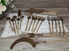 PRIMI 900 POSATE OTTONE E VERO BAMBOO DA PORTATA FORCHETTA CUCCHIAIO PALETTA