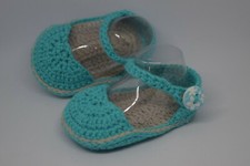 Sandali espadrillas neonato uncinetto colore turchese e beige, cinturino. Nuovo.